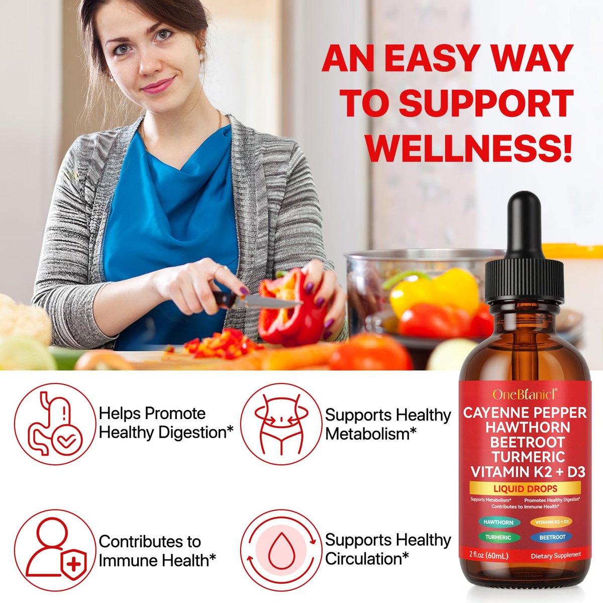 Cayenne Pfeffer Tropfen, Cayenne Pfeffer Weißdorn Rote Bete Kurkuma Vitamin K2 & D3 Flüssig Nahrungsergänzung, 2er-Pack
