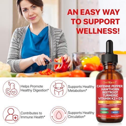 Cayenne Pfeffer Tropfen, Cayenne Pfeffer Weißdorn Rote Bete Kurkuma Vitamin K2 & D3 Flüssig Nahrungsergänzung, 2er-Pack