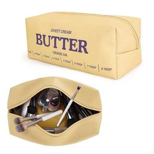 dadop Gelbe Lustige Make-up Tasche Reise-Kosmetiktasche, Butter-Toilettenbeutel aus Leder mit Reißverschluss für Damen, Herren, Butter-Liebhaber, Scherzgeschenk