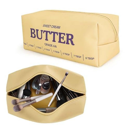 dadop Gelbe Lustige Make-up Tasche Reise-Kosmetiktasche, Butter-Toilettenbeutel aus Leder mit Reißverschluss für Damen, Herren, Butter-Liebhaber, Scherzgeschenk