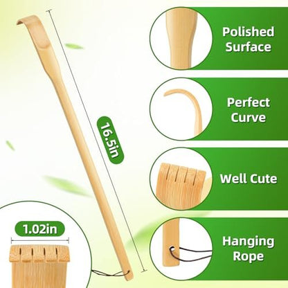 Renook 5er-Pack Bambus-Rückenkratzer aus 100 % natürlichem Bambus, 42 cm langer Griff, ideal für Erwachsene, Männer und Frauen