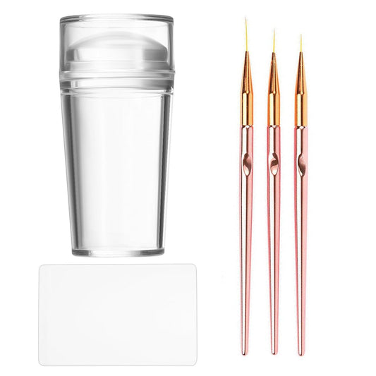 French Tip Tool Nail Stamp Silikon French Tip Nail Stamp Kit Klarer Nagelstempel mit Schabern und Nagelkunstpinseln für French Maniküre Heim-DIY-Salon