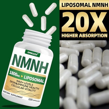 NMNH Supplement 1000mg – Nicotinamid-Mononukleotid Alternative mit liposomalem Resveratrol & Nicotinamid-Ribosid NR, steigert NAD+, für gesunde Zellen, Alterung, Energie, 120 vegane Non-GMO Kapseln