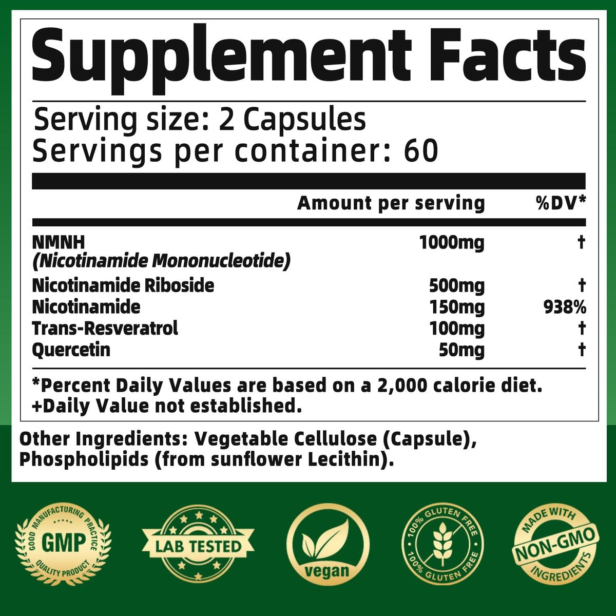 NMNH Supplement 1000mg – Nicotinamid-Mononukleotid Alternative mit liposomalem Resveratrol & Nicotinamid-Ribosid NR, steigert NAD+, für gesunde Zellen, Alterung, Energie, 120 vegane Non-GMO Kapseln