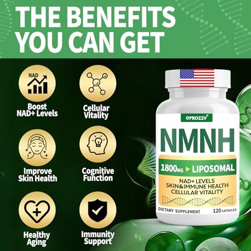 NMNH Supplement 1000mg – Nicotinamid-Mononukleotid Alternative mit liposomalem Resveratrol & Nicotinamid-Ribosid NR, steigert NAD+, für gesunde Zellen, Alterung, Energie, 120 vegane Non-GMO Kapseln
