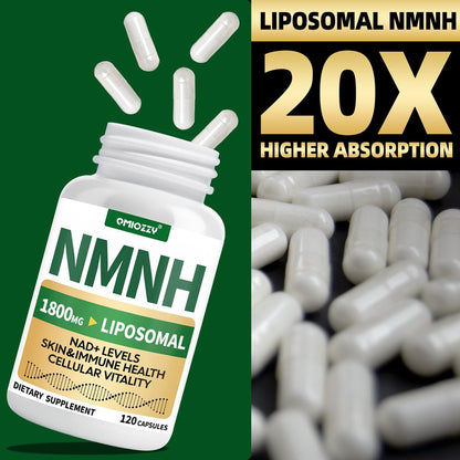 NMNH Supplement 1000mg – Nicotinamid-Mononukleotid Alternative mit liposomalem Resveratrol & Nicotinamid-Ribosid NR, steigert NAD+, für gesunde Zellen, Alterung, Energie, 120 vegane Non-GMO Kapseln