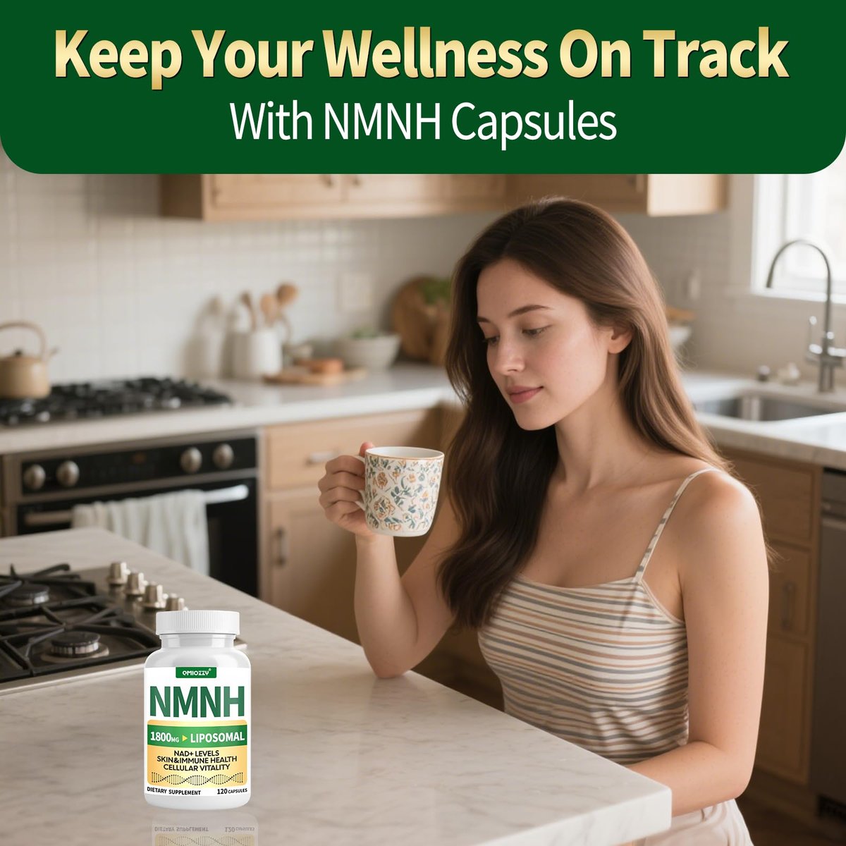 NMNH Supplement 1000mg – Nicotinamid-Mononukleotid Alternative mit liposomalem Resveratrol & Nicotinamid-Ribosid NR, steigert NAD+, für gesunde Zellen, Alterung, Energie, 120 vegane Non-GMO Kapseln