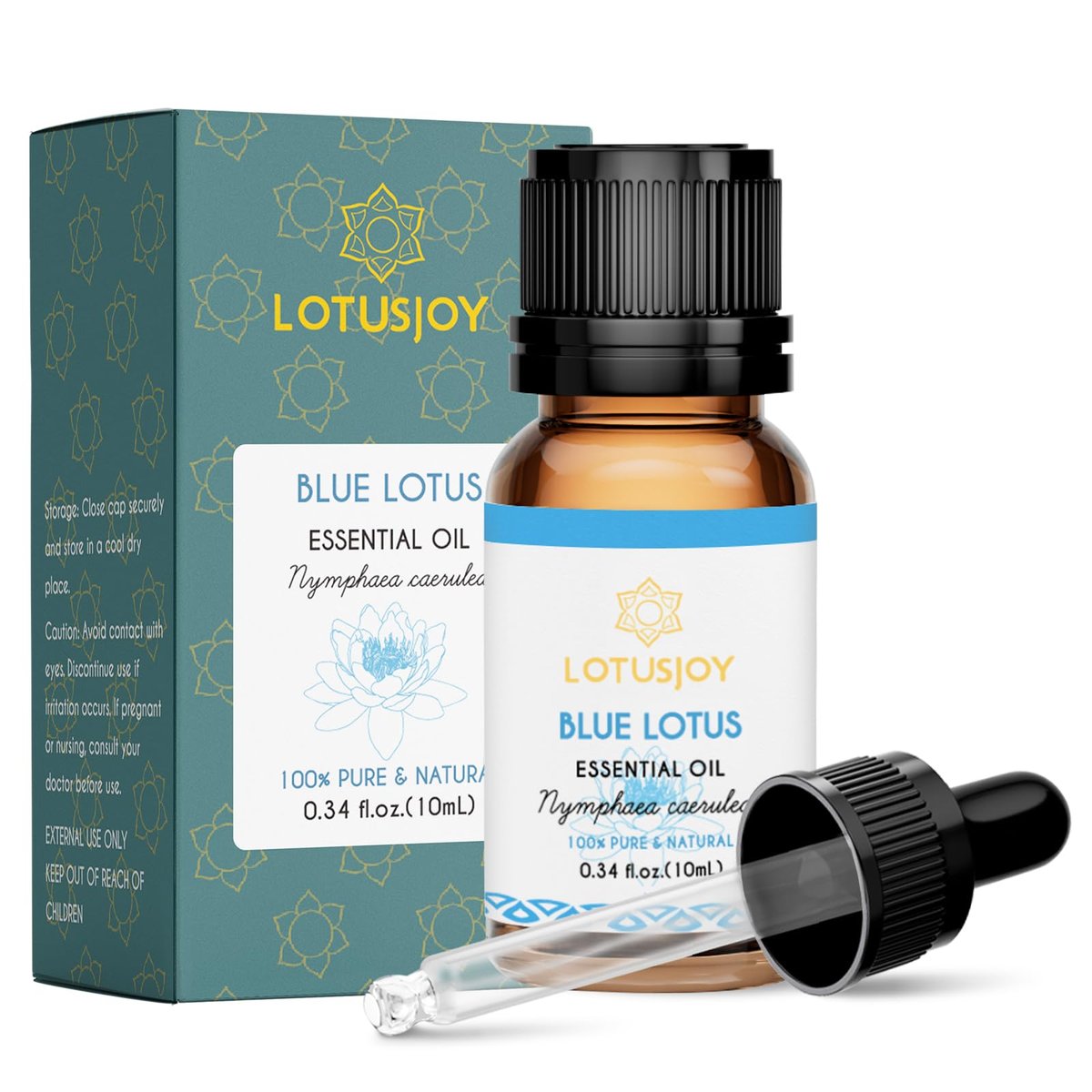 LOTUSJOY 100% reines blaues Lotusöl 0,34 Fl Oz – Natürliches ätherisches Lotusöl in Amberglasflasche mit Pipette für Diffuser, Massage, Haut & DIY