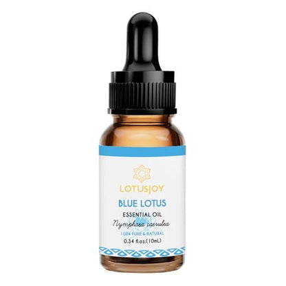 LOTUSJOY 100% reines blaues Lotusöl 0,34 Fl Oz – Natürliches ätherisches Lotusöl in Amberglasflasche mit Pipette für Diffuser, Massage, Haut & DIY