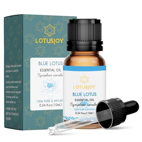 LOTUSJOY 100% reines blaues Lotusöl 0,34 Fl Oz – Natürliches ätherisches Lotusöl in Amberglasflasche mit Pipette für Diffuser, Massage, Haut & DIY
