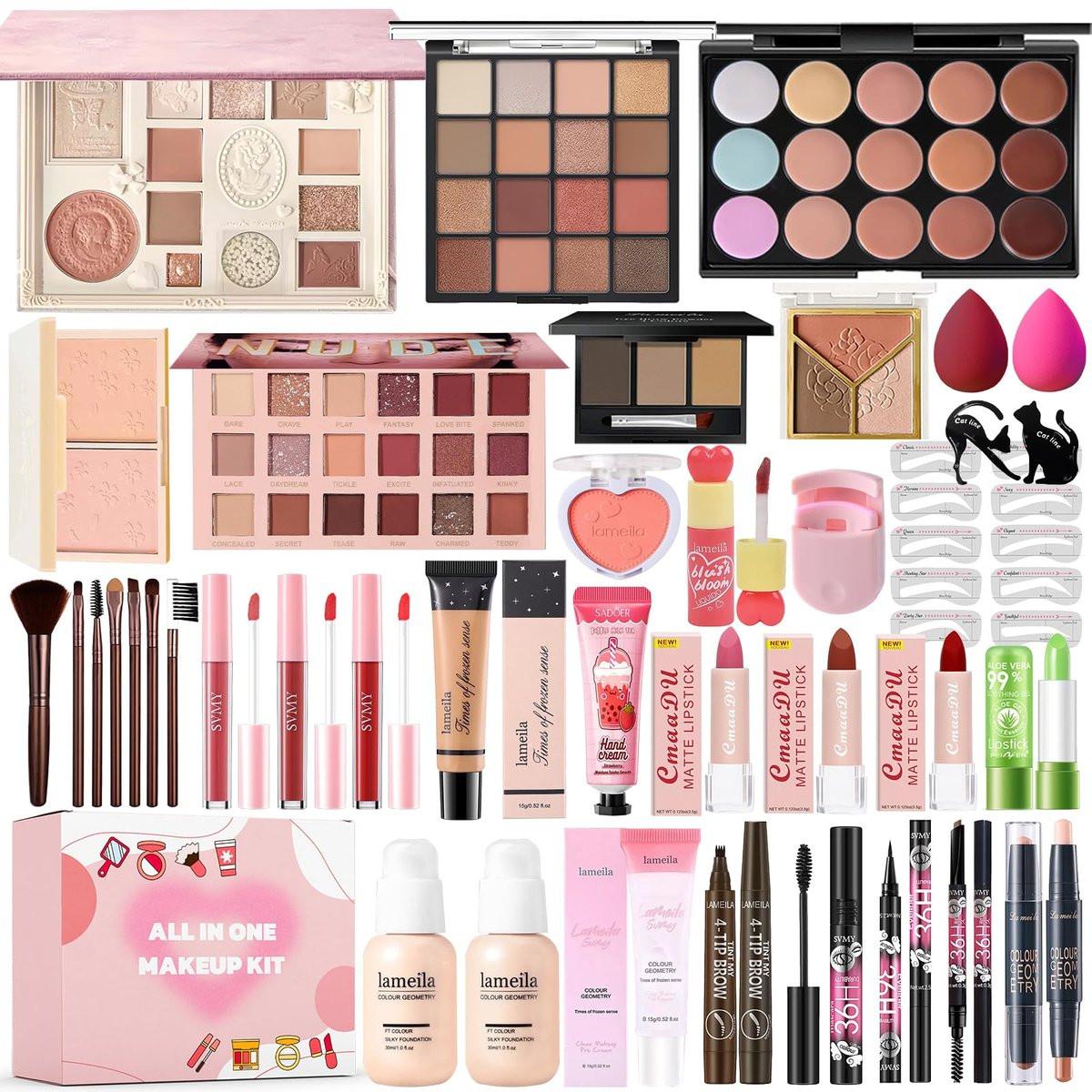 All-in-One Makeup Set für Frauen – Komplettes Make-up Set mit Lidschatten, Foundation, Lippenstiften, Mascara, Eyeliner und Pinseln – Perfekt als Geschenk für Damen, Teenager und Mädchen