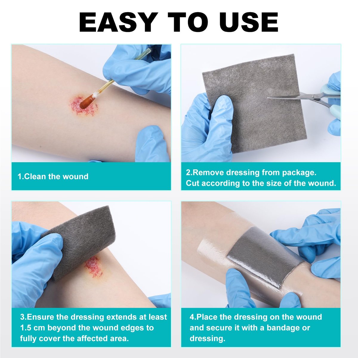 Ag Silber Calcium Alginat Wundauflage 10x10 cm, nicht haftende Pads für Wunden, weiche Silberauflage für die Wundpflege, hochsaugfähige Kompressen, 15 Stück