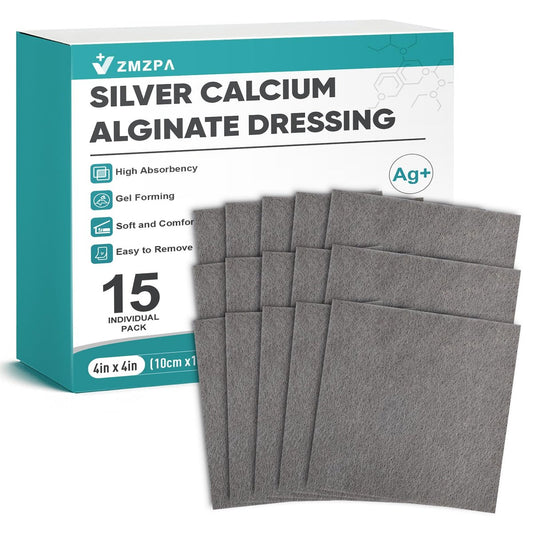 Ag Silber Calcium Alginat Wundauflage 10x10 cm, nicht haftende Pads für Wunden, weiche Silberauflage für die Wundpflege, hochsaugfähige Kompressen, 15 Stück