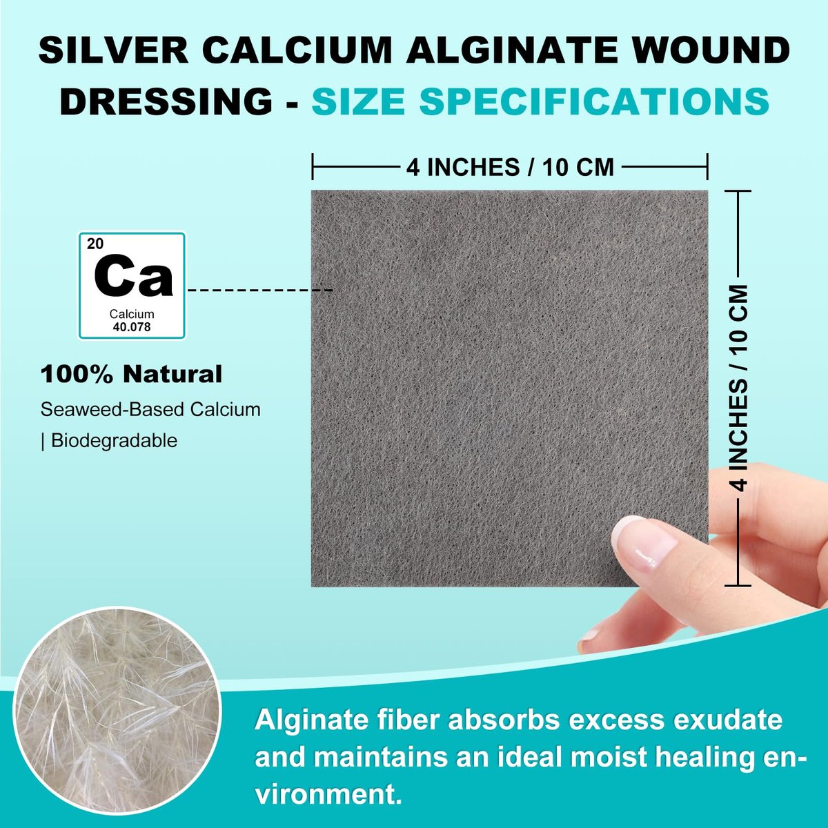 Ag Silber Calcium Alginat Wundauflage 10x10 cm, nicht haftende Pads für Wunden, weiche Silberauflage für die Wundpflege, hochsaugfähige Kompressen, 15 Stück