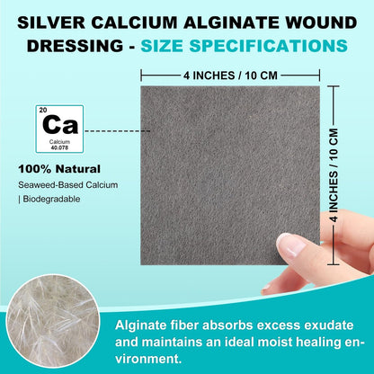 Ag Silber Calcium Alginat Wundauflage 10x10 cm, nicht haftende Pads für Wunden, weiche Silberauflage für die Wundpflege, hochsaugfähige Kompressen, 15 Stück
