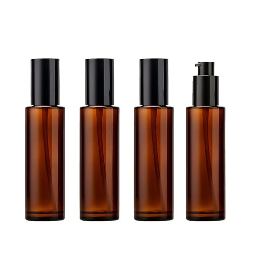4er-Pack 60ml Amber Glasflaschen mit Pumpspender – Nachfüllbare Reisegröße für Flüssigseife, Shampoo, Conditioner, Serum