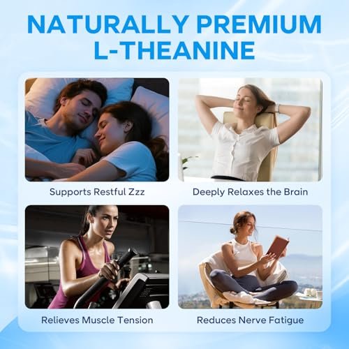 BVIVLOO L-Theanine Gummis mit L-Theanin 400 mg, Ashwagandha, GABA, 5-HTP, Magnesiumglycinat für Ruhe, Schlaf & Entspannung – Vegan, Himbeergeschmack, 60 Stück