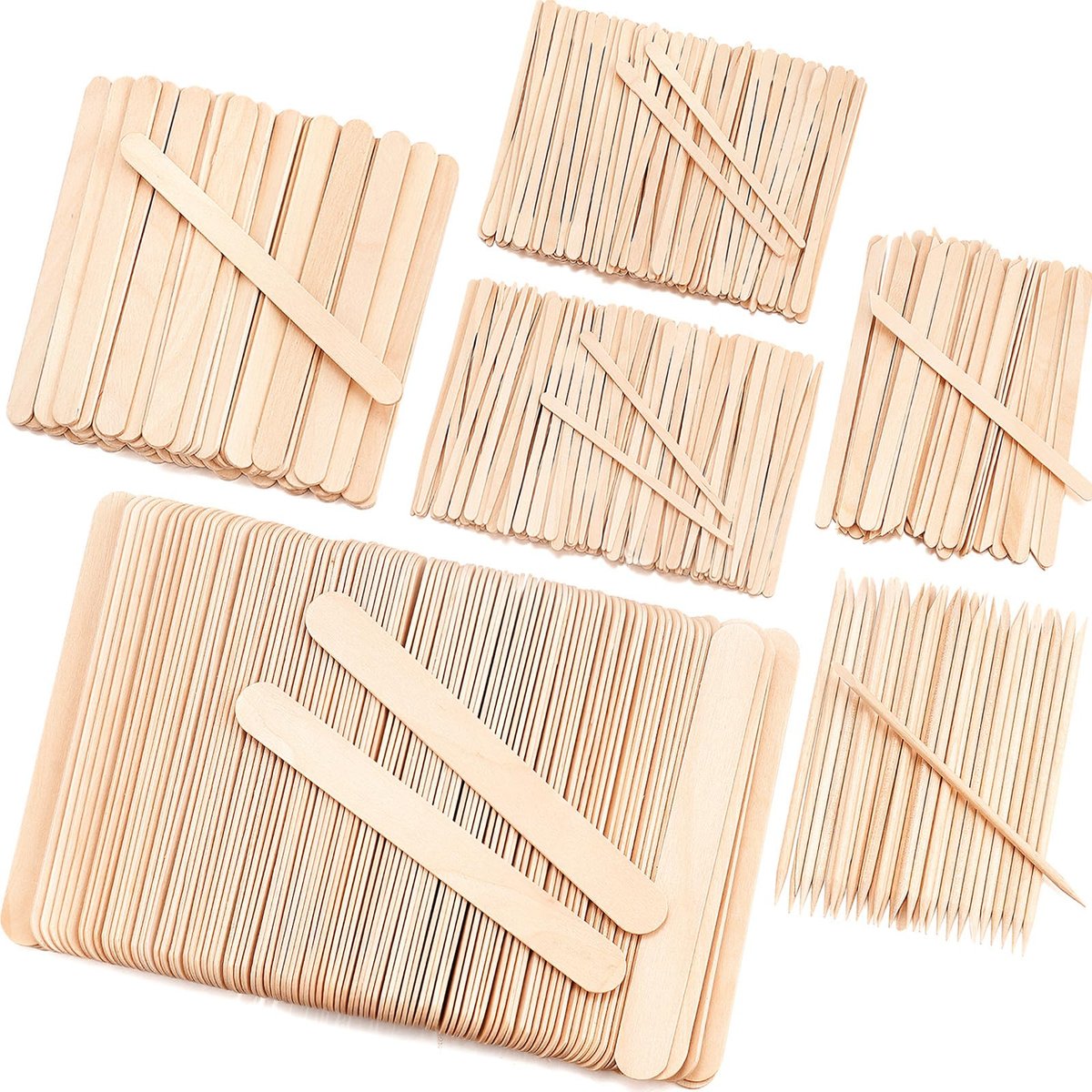 EWVVSS 500er-Pack Wachsstäbchen, 6 Stile, Sortierte Wachsapplikatorstäbchen für Körper, Beine, Gesicht, mit kleinen, mittleren und großen Größen, Holzstäbchen für Wachsen oder Basteln, Natur