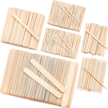 EWVVSS 500er-Pack Wachsstäbchen, 6 Stile, Sortierte Wachsapplikatorstäbchen für Körper, Beine, Gesicht, mit kleinen, mittleren und großen Größen, Holzstäbchen für Wachsen oder Basteln, Natur