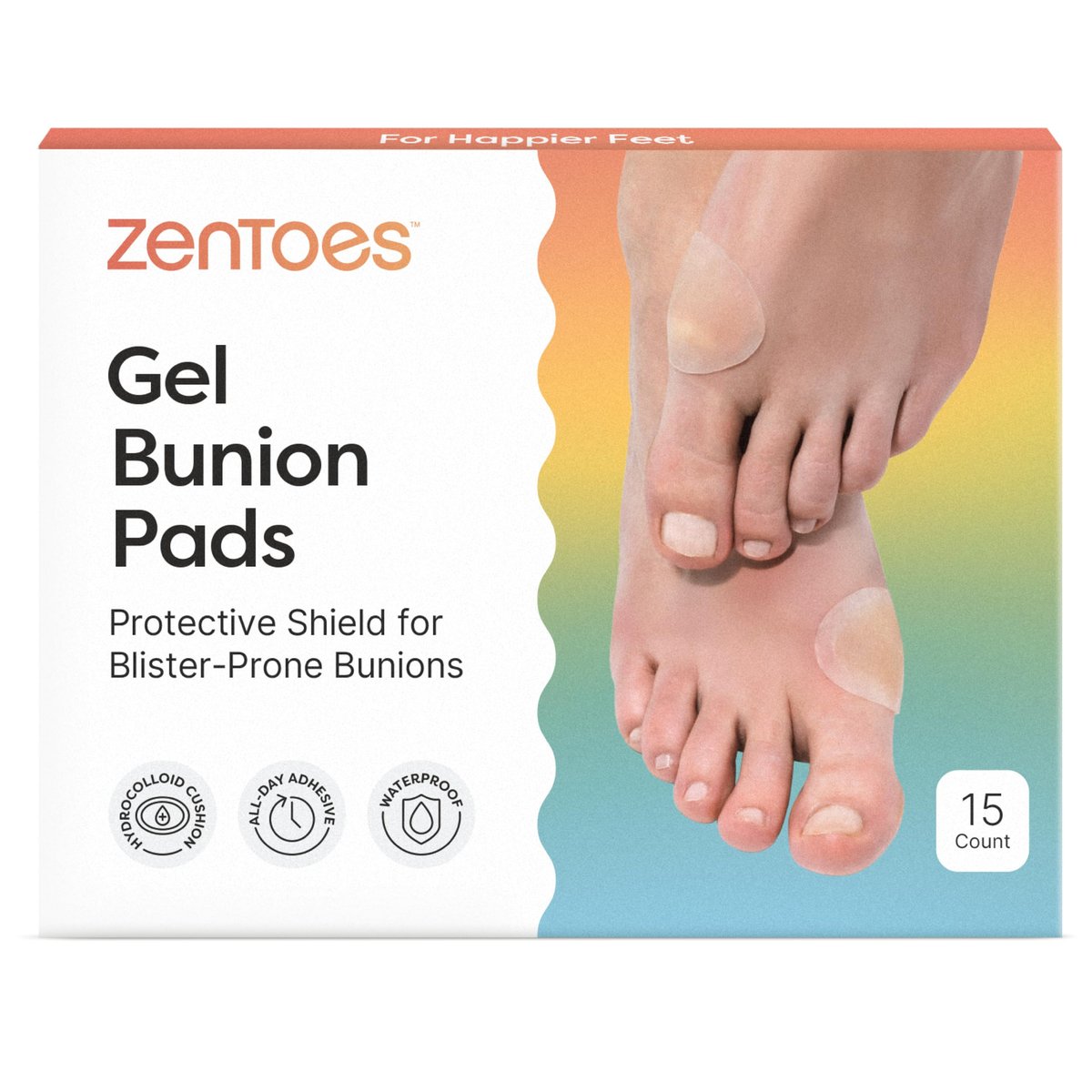 ZenToes Hydrokolloid Ballenpolster – Wasserdichte Gel-Polster für Ballenschmerzen, Blasenprävention & Fußschutz – Unsichtbar, atmungsaktiv, haftet den ganzen Tag – 15 Stück