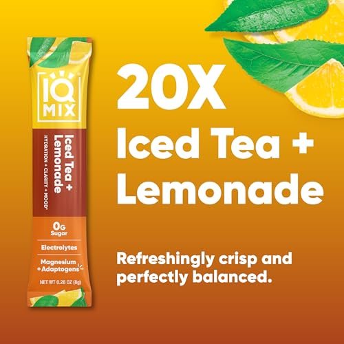 IQMIX Hydration Elektrolyt-Pulver – 4-in-1 Formel für Hydration, mentale Klarheit, Stimmung und Erholung – Zuckerfreies Getränkepulver, Keto, Magnesium-L-Threonat, Löwenmähne – 20 Beutel Neuer Eistee Zitronenlimonade