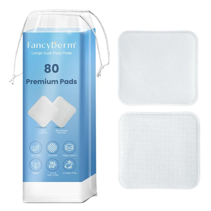 FancyDerm Quadratische Wattepads für das Gesicht – 80 Stück fusselfreie Wattepads, große Make-up-Entferner-Pads für die Hautpflege, 7–7,5 cm (3 Zoll)