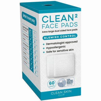 Clean Skin Club Clean² Blemish Control Face Pads – Extra Large, Doppelseitige Gesichtspads für zu Unreinheiten neigende Haut, 100% biobasiert, dermatologisch bestätigt, 60 Stück
