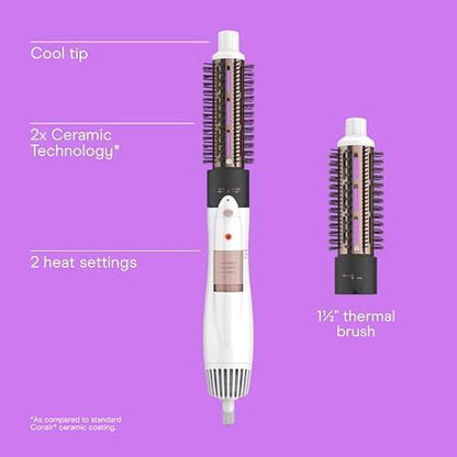 Conair Double Ceramic 2-in-1 Hot Air Bürste, 1000W Haartrocknerbürste, austauschbare 1¼ und 1½ Zoll Aufsätze für voluminöse Locken & glatte Styles, für feines & dickes Haar, Weiß