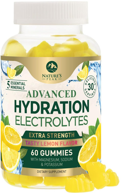 Hydratations-Elektrolyt-Gummibärchen – Täglicher Flüssigkeitsersatz – Elektrolyt-Multiplier mit Mineralien, Kalium & echtem Salz – Vegan, Nicht-GVO – Leckerer Zitronengeschmack – 60 Gummibärchen