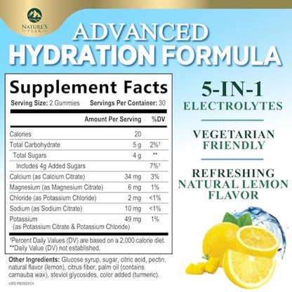 Hydratations-Elektrolyt-Gummibärchen – Täglicher Flüssigkeitsersatz – Elektrolyt-Multiplier mit Mineralien, Kalium & echtem Salz – Vegan, Nicht-GVO – Leckerer Zitronengeschmack – 60 Gummibärchen