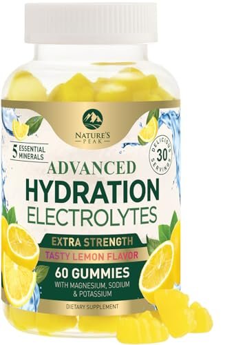 Hydratations-Elektrolyt-Gummibärchen – Täglicher Flüssigkeitsersatz – Elektrolyt-Multiplier mit Mineralien, Kalium & echtem Salz – Vegan, Nicht-GVO – Leckerer Zitronengeschmack – 60 Gummibärchen