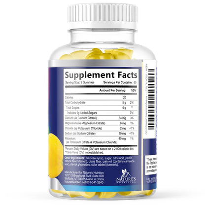 Hydration Electrolyte Gummies – Täglicher Flüssigkeitsersatz-Gummi mit Mineralien, Kalium & echtem Salz – Vegan, Nicht-GVO – Leckerer Zitronengeschmack – 120 Gummis