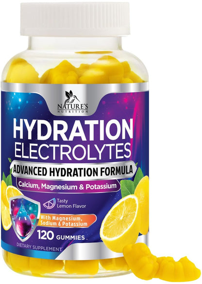 Hydration Electrolyte Gummies – Täglicher Flüssigkeitsersatz-Gummi mit Mineralien, Kalium & echtem Salz – Vegan, Nicht-GVO – Leckerer Zitronengeschmack – 120 Gummis