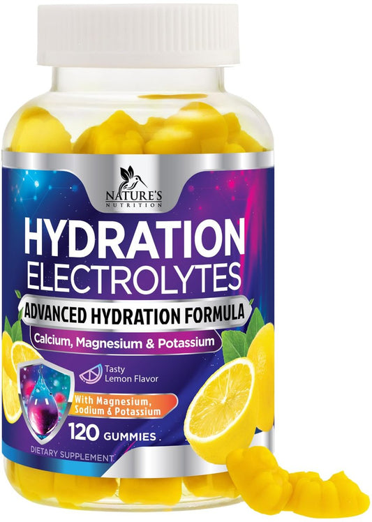 Hydration Electrolyte Gummies – Täglicher Flüssigkeitsersatz-Gummi mit Mineralien, Kalium & echtem Salz – Vegan, Nicht-GVO – Leckerer Zitronengeschmack – 120 Gummis