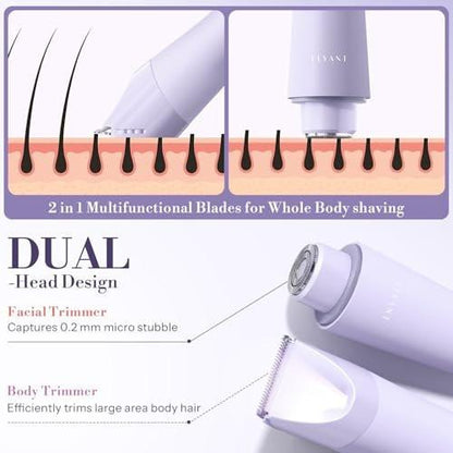 Bikini-Trimmer für Frauen, 2-in-1 Elektrorasierer, wasserdicht IPX7 mit LED, Schamhaartrimmer für Beine, Arme, Achseln, Bikinizone, Geschenkbox (Lavendel Traum Lila)