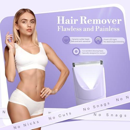 Bikini-Trimmer für Frauen, 2-in-1 Elektrorasierer, wasserdicht IPX7 mit LED, Schamhaartrimmer für Beine, Arme, Achseln, Bikinizone, Geschenkbox (Lavendel Traum Lila)