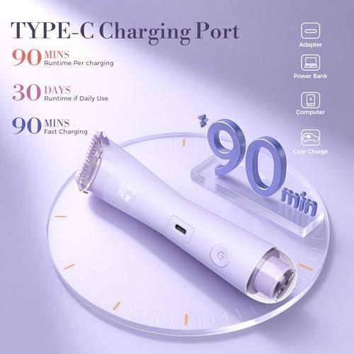 Bikini-Trimmer für Frauen, 2-in-1 Elektrorasierer, wasserdicht IPX7 mit LED, Schamhaartrimmer für Beine, Arme, Achseln, Bikinizone, Geschenkbox (Lavendel Traum Lila)