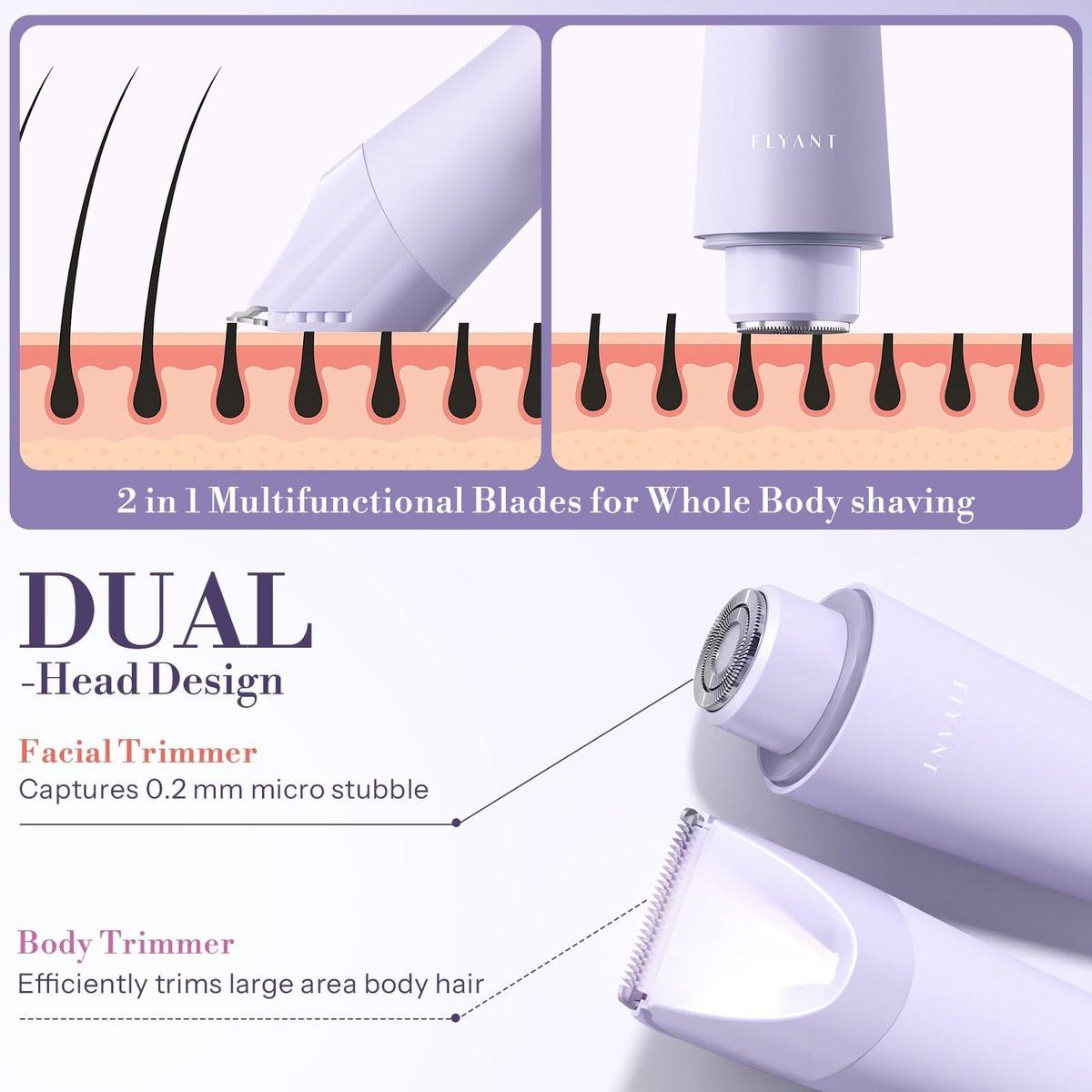 Bikini-Trimmer für Frauen, 2-in-1 Elektrorasierer, wasserdicht IPX7 mit LED, Schamhaartrimmer für Beine, Arme, Achseln, Bikinizone, Geschenkbox (Lavendel Traum Lila)