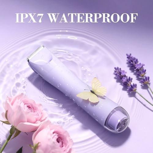 Bikini-Trimmer für Frauen, 2-in-1 Elektrorasierer, wasserdicht IPX7 mit LED, Schamhaartrimmer für Beine, Arme, Achseln, Bikinizone, Geschenkbox (Lavendel Traum Lila)