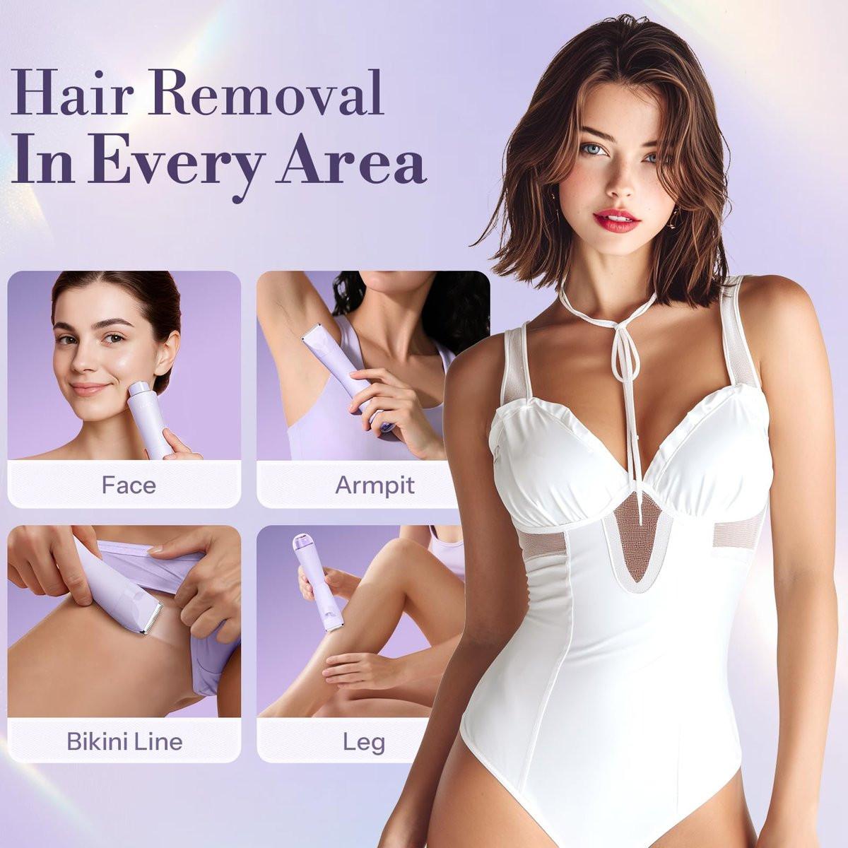 Bikini-Trimmer für Frauen, 2-in-1 Elektrorasierer, wasserdicht IPX7 mit LED, Schamhaartrimmer für Beine, Arme, Achseln, Bikinizone, Geschenkbox (Lavendel Traum Lila)