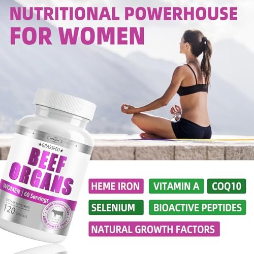 Bio-Rinderorgan-Präparat für Frauen – Weidehaltung, keine Füllstoffe, 120 Kapseln, 60 Portionen – unterstützt weibliche Energie und Gesundheit