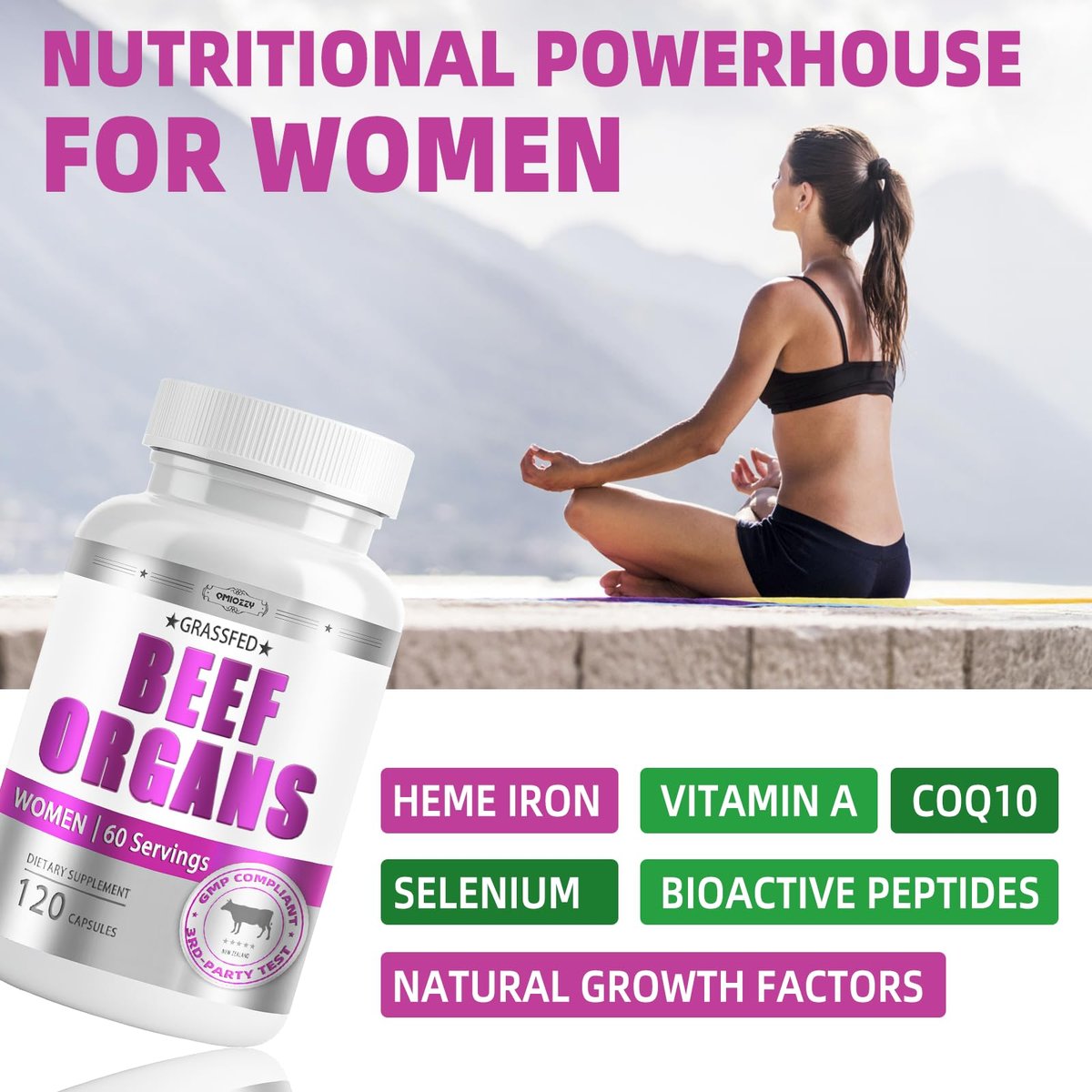 Bio-Rinderorgan-Präparat für Frauen – Weidehaltung, keine Füllstoffe, 120 Kapseln, 60 Portionen – unterstützt weibliche Energie und Gesundheit