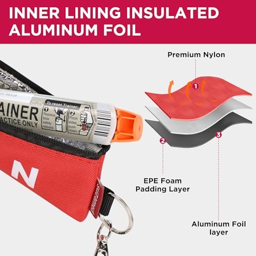 Tragbare EpiPen Aufbewahrungstasche, isolierte Notfalltasche für Medikamente, passend für 1 EpiPen, Asthma-Inhalator, Auvi-Q, Allergiemedikamente, Reise-EpiPen-Halter für Erwachsene und Kinder (Lila+Rot)