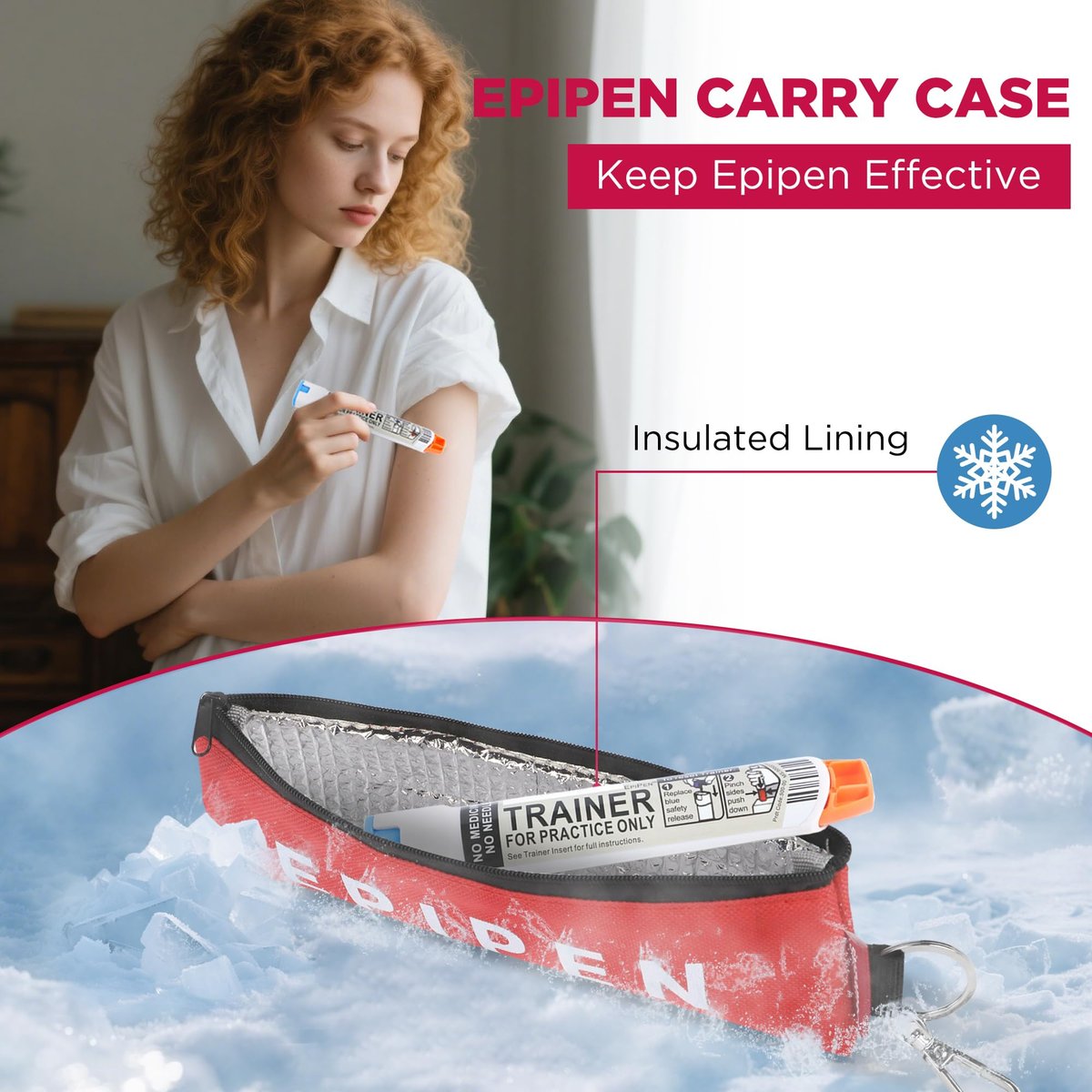 Tragbare EpiPen Aufbewahrungstasche, isolierte Notfalltasche für Medikamente, passend für 1 EpiPen, Asthma-Inhalator, Auvi-Q, Allergiemedikamente, Reise-EpiPen-Halter für Erwachsene und Kinder (Lila+Rot)