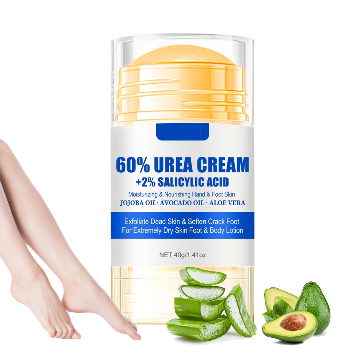 Urea Creme 60 Prozent für Füße, maximale Stärke, Fußcreme mit 2% Salicylsäure, Fußlotion, Hornhautentferner für trockene, rissige Fersen, spendet Feuchtigkeit und macht trockene Haut weich, peelt abgestorbene Haut