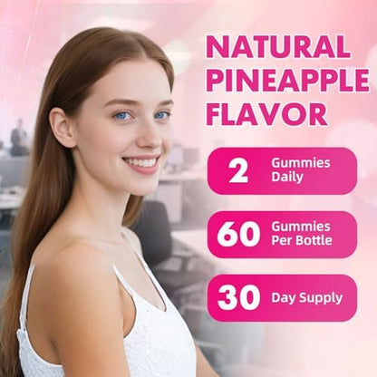 Saajoor Frauen Probiotikum Slippery Elm Gummies – Unterstützt pH-Balance, Verdauungs- und Immunsystem, natürlicher Ananasgeschmack, 60 Stück