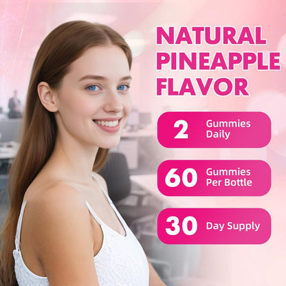 Saajoor Frauen Probiotikum Slippery Elm Gummies – Unterstützt pH-Balance, Verdauungs- und Immunsystem, natürlicher Ananasgeschmack, 60 Stück