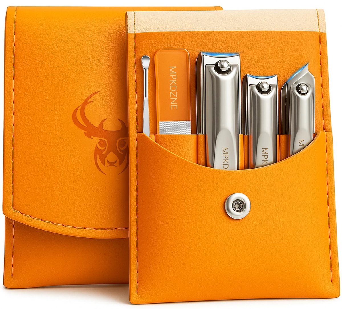 Professionelles 5-in-1 Nagelpflegeset für Damen und Herren – Ultra-scharfe rostfreie Edelstahl Maniküre-Werkzeuge mit abgewinkeltem Trimmer in luxuriöser Ledertasche – Für Reise und Zuhause (5-in-1, Silber)
