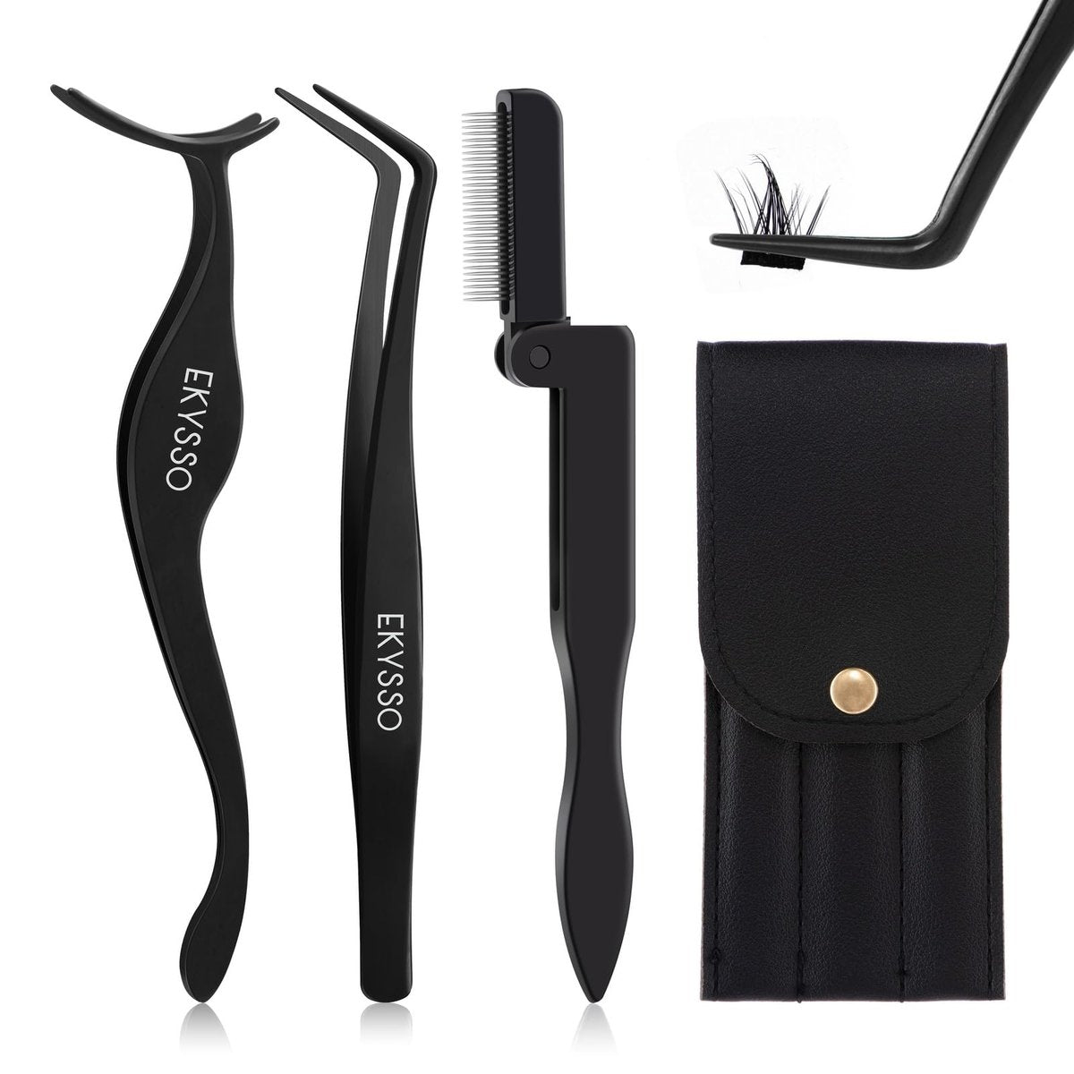EKYSSO Lash Applicator Tools Set – 3-in-1 Wimpernzangen-Set für DIY Wimpernverlängerung, inklusive Aufbewahrungsbox, Edelstahl, Präzise Handhabung