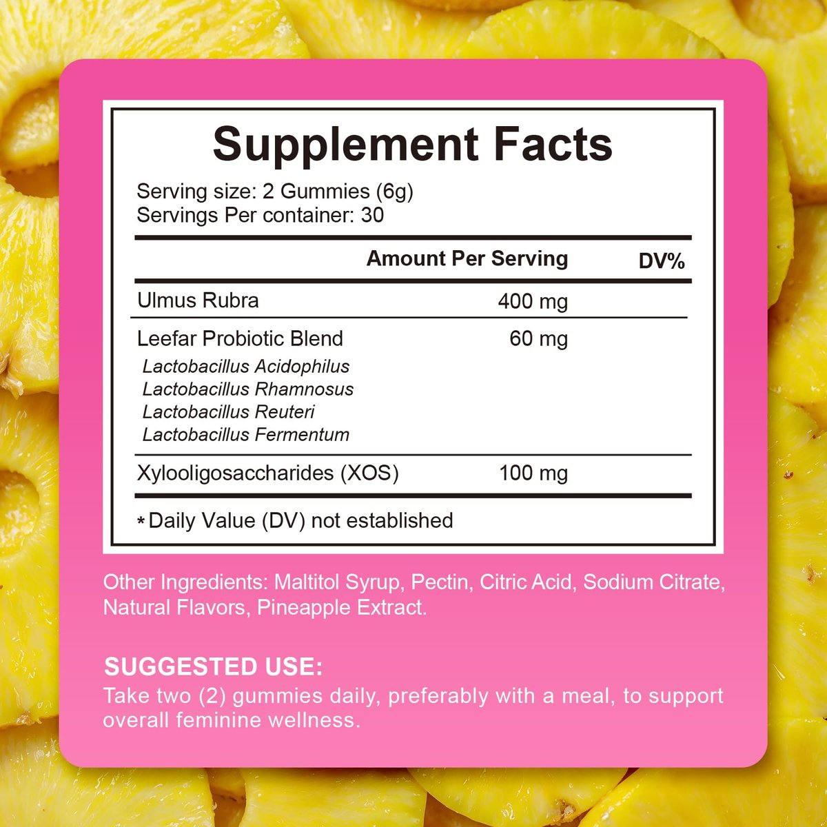 Rulviou Probiotische Gummibärchen für Frauen – Vaginale Gesundheit, pH-Balance & Immununterstützung, Ananasgeschmack, 60 Stück